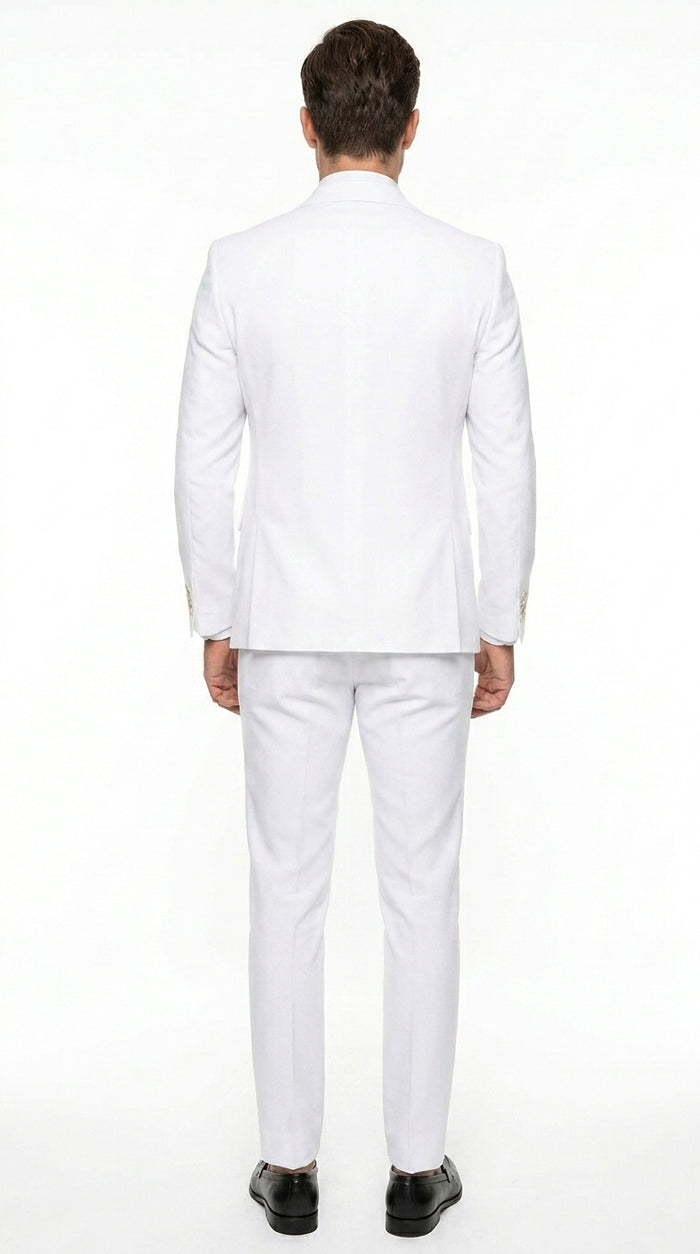 Men’s White and Gold Prom Tuxedo Suit with Double Breasted Vest, Formal Wedding Suit
