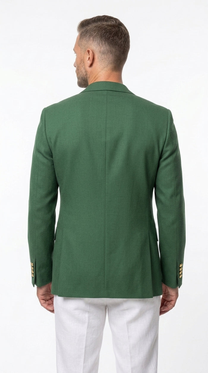 Men’s Green Blazer with Gold Buttons, Four Button Sleeve Dress Casual Sport Coat