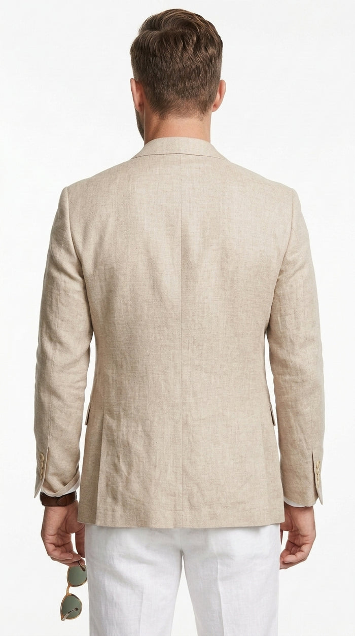 Men’s Sand Linen Cotton 2 Button Sport Coat, Long Sleeve Dress Casual Blazer