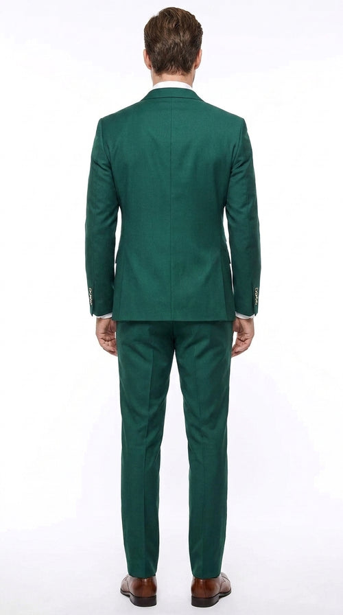 Men’s Hunter Green Double Breasted Wool Suit with Gold Buttons, Modern Fit Formal Wedding Suit