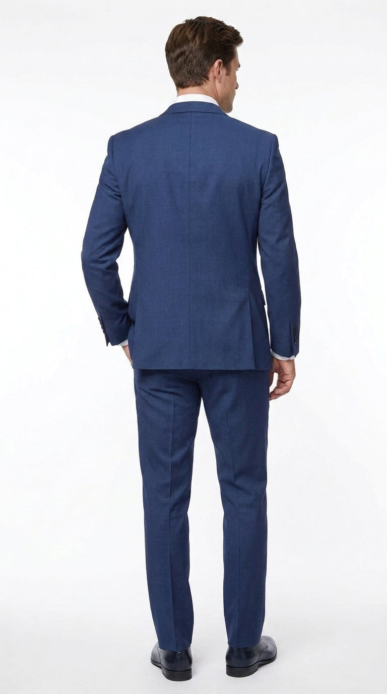 Men’s Big and Tall Indigo Blue 3 Piece Suit, Extra Long Modern Fit Wedding Business Formal Suit