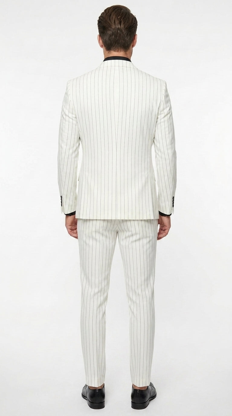 Men’s White Pinstripe Double Breasted Suit – Vintage 1920s 1940s Gangster Dress Suit