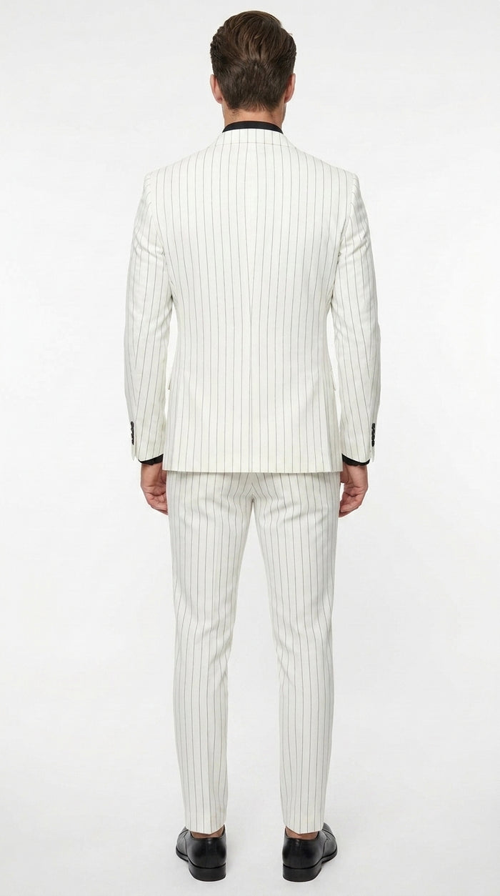 Men’s White Pinstripe Double Breasted Suit – Vintage 1920s 1940s Gangster Dress Suit