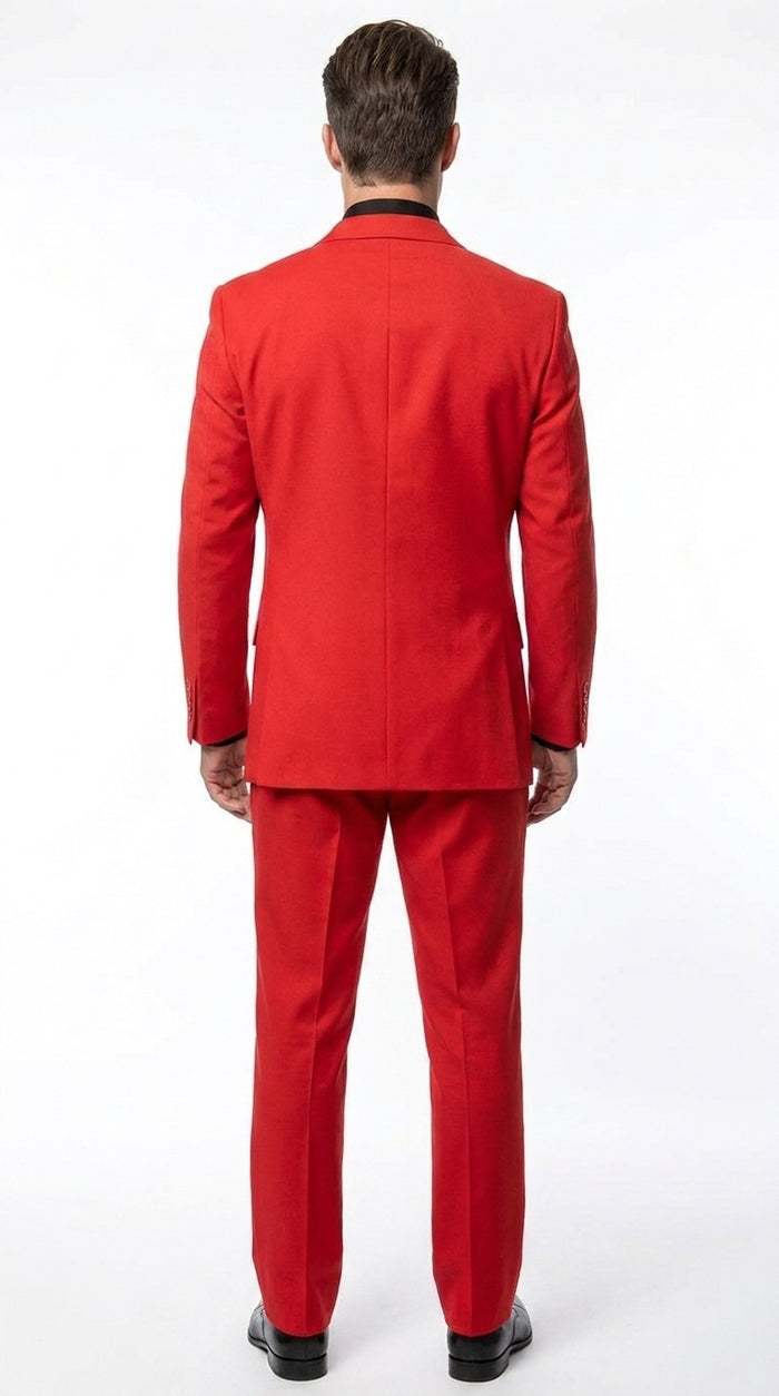 G-Men Men’s Red Super 120s Suit, Solid Color Formal Wedding Prom Business Dress Suit