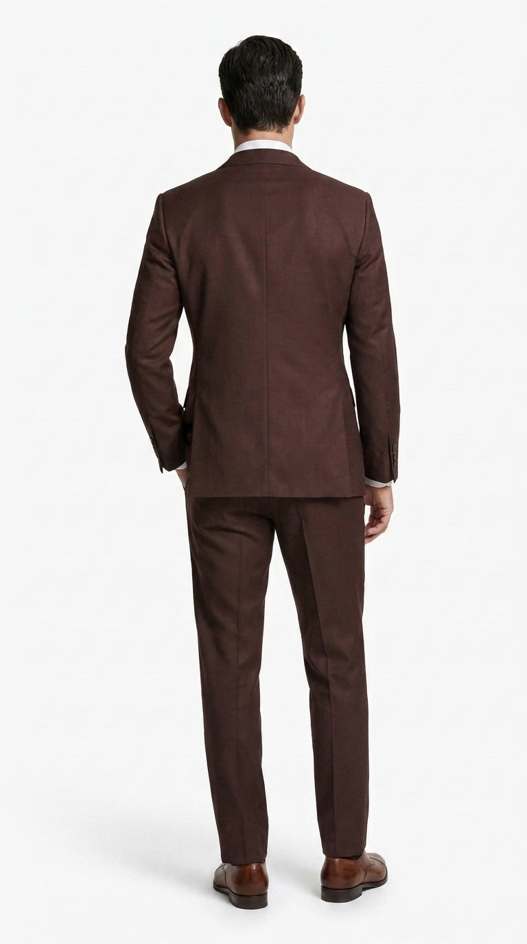 Statement Men’s Brown 2 Piece Wool Suit, Modern Fit Formal Wedding Business Suit with Pic Stitching