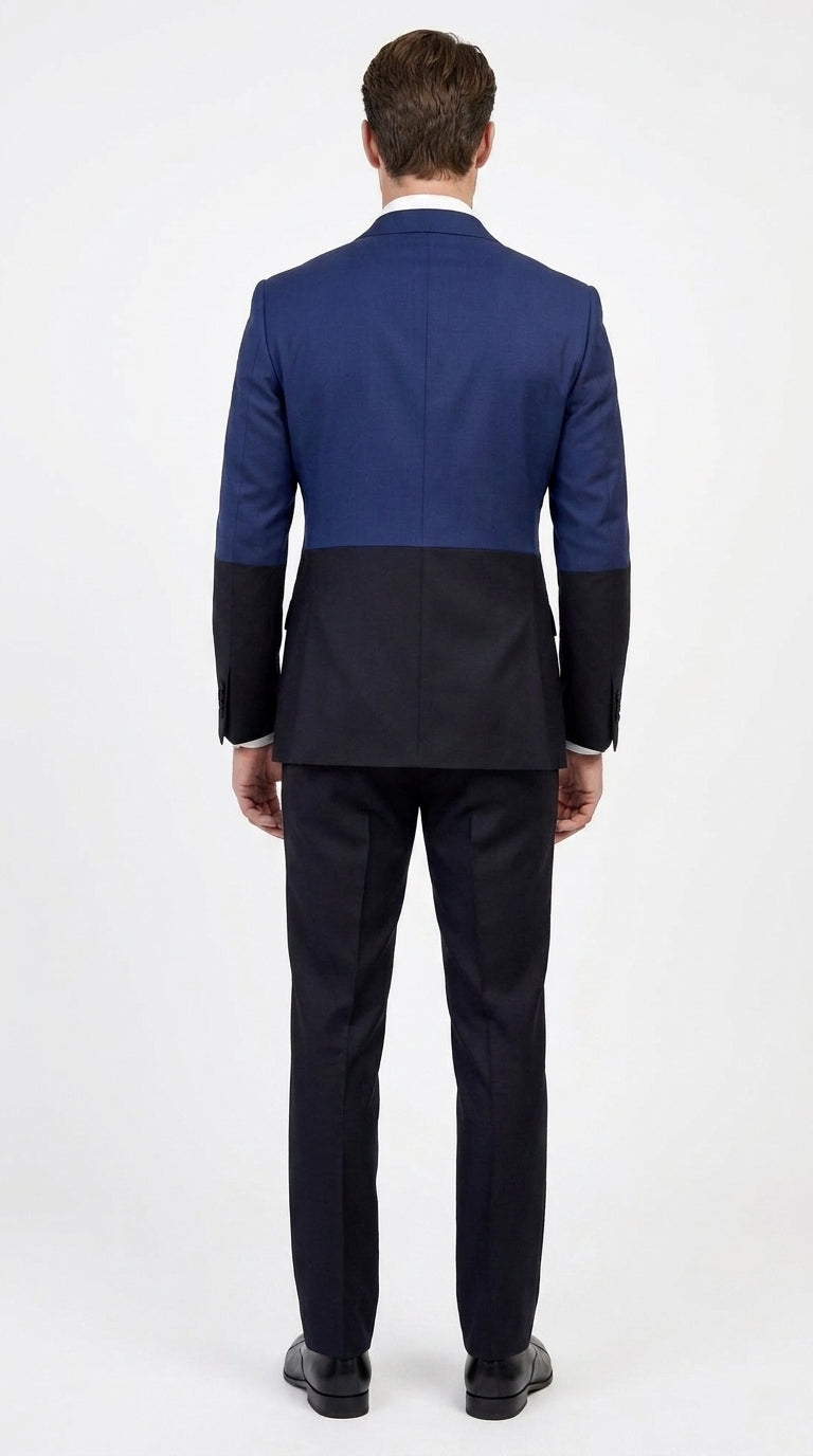 Statement Men’s Two Tone Double Breasted Suit, Modern Fit 2 Piece Wool Formal Wedding Suit