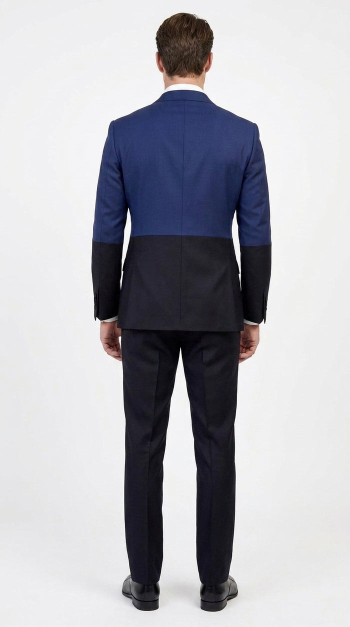 Statement Men’s Two Tone Double Breasted Suit, Modern Fit 2 Piece Wool Formal Wedding Suit