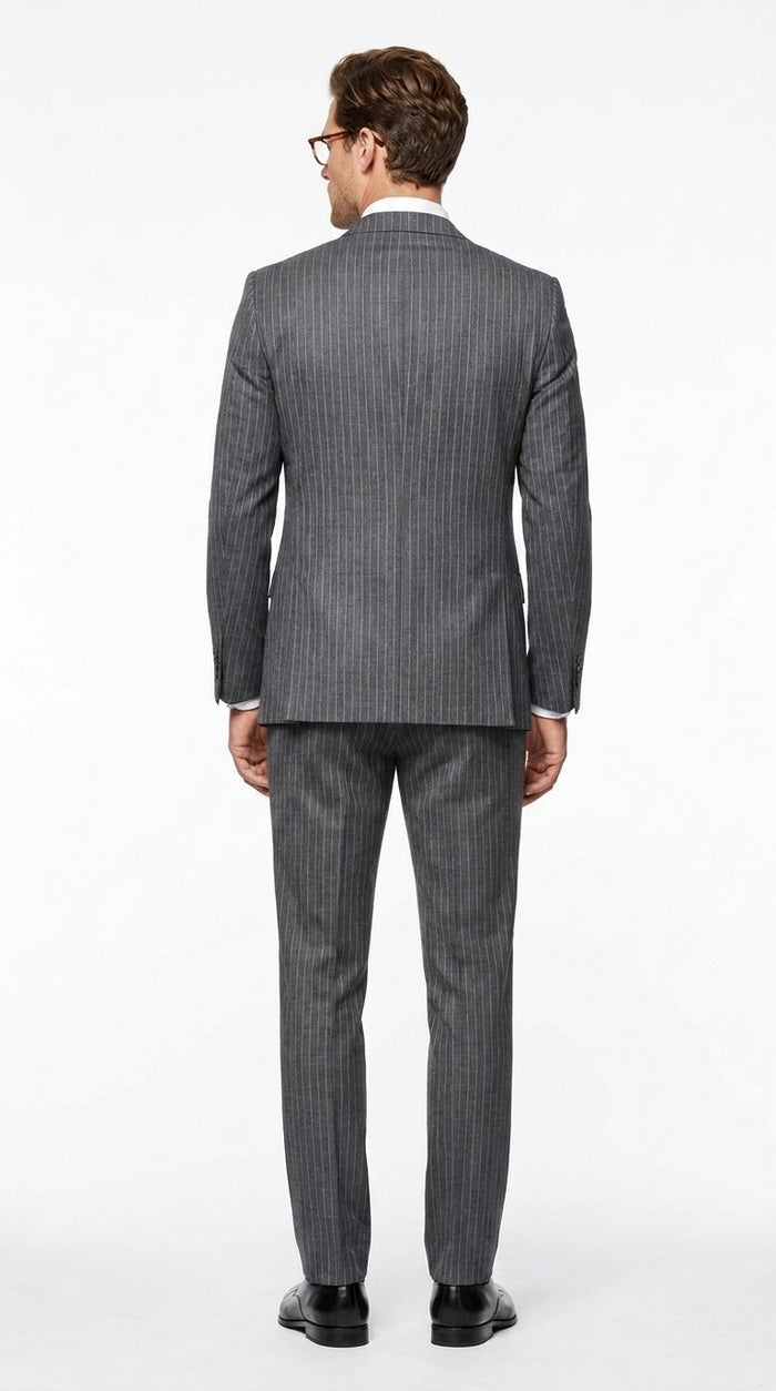 Men’s Charcoal Grey Pinstripe 2 Button Vested Wool Suit, Modern Fit Formal Business Dress Suit