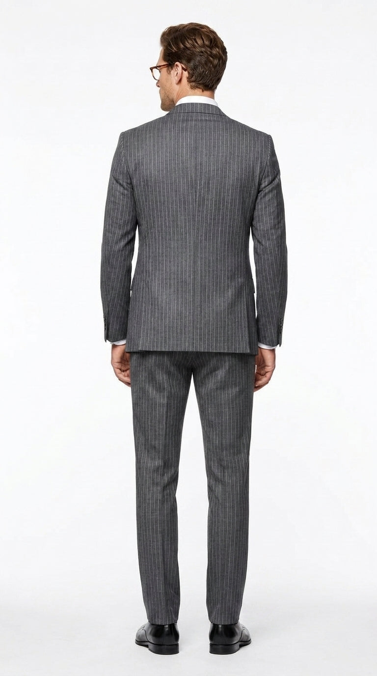 Men’s Charcoal Grey Pinstripe 2 Button Vested Wool Suit, Modern Fit Formal Business Dress Suit