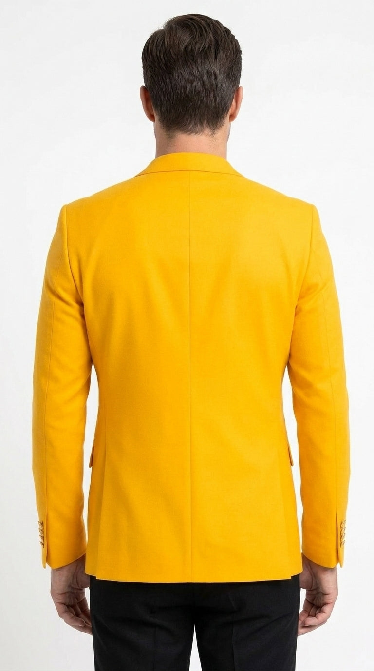 Men’s Gold Double Breasted Blazer, Bright Yellow Formal Sport Coat for Wedding and Party Events