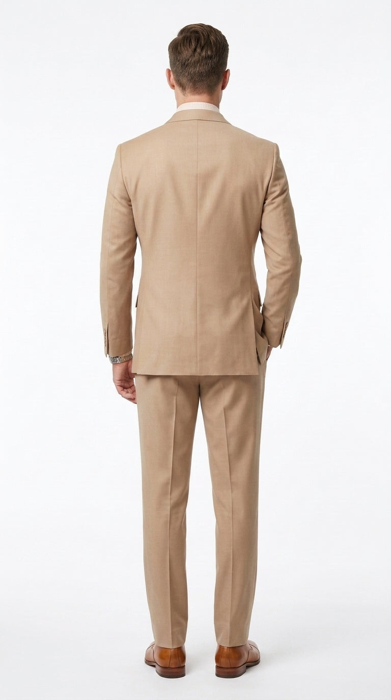 Men’s Camel Double Breasted Wool Feel Suit, Classic Luxury Formal Wedding Business Dress Suit