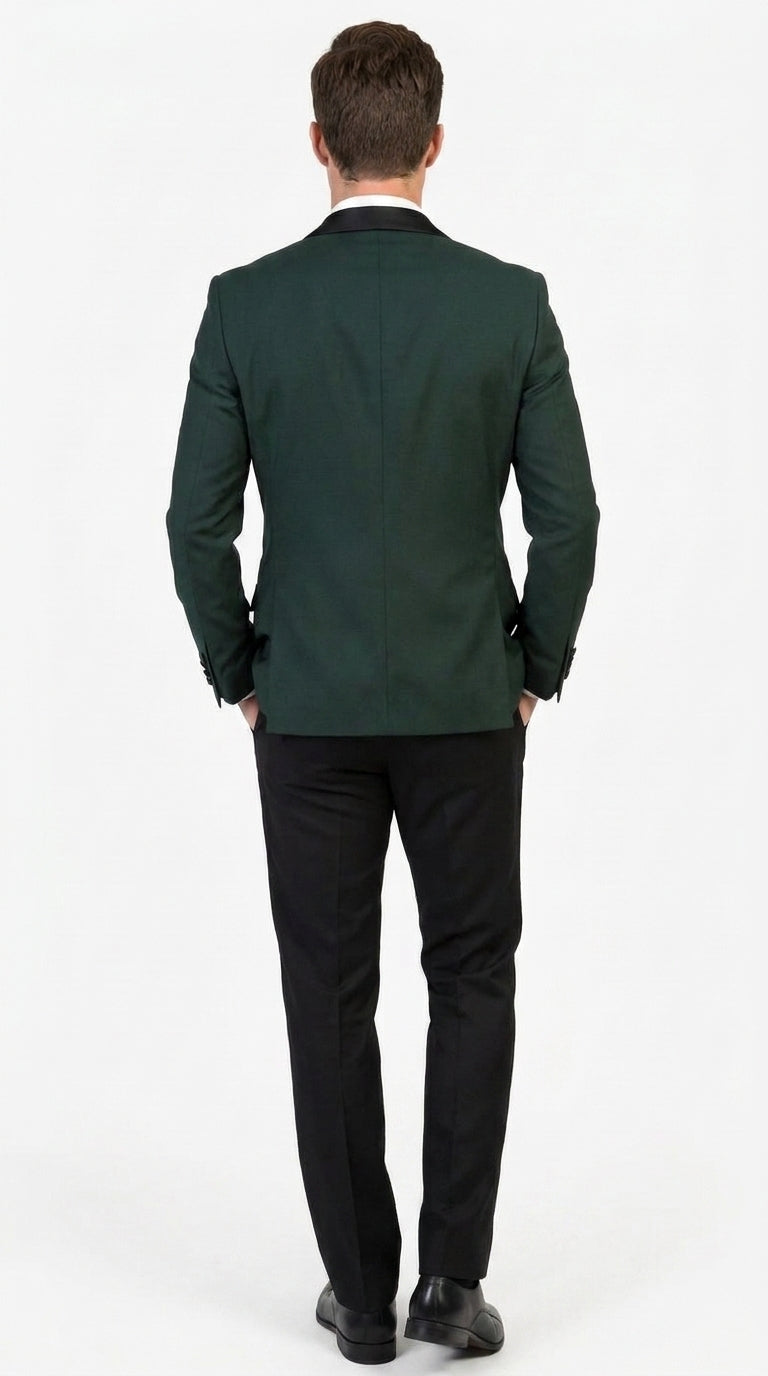 Men’s Hunter Green Tuxedo Suit with Black Pants and Vest, Wedding Prom Formal Tuxedo