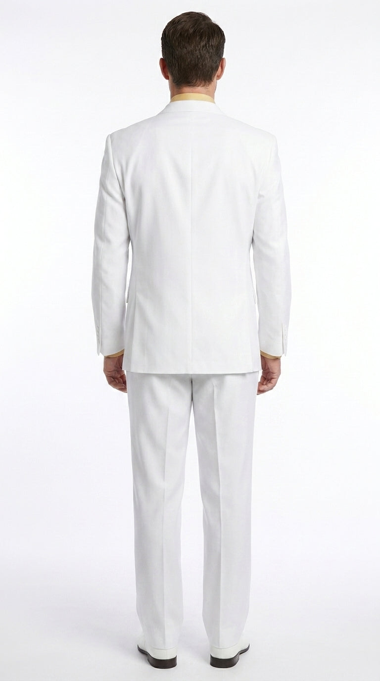 Apollo King Men’s White Poplin Classic Fit Suit, Formal Wedding Prom Dress Suit