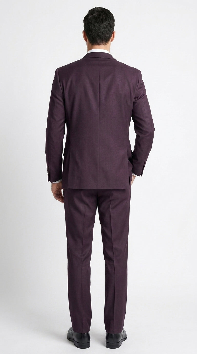 Men’s Plum Modern Fit Suit, Tailored Formal Wedding Business 3 Piece Dress Suit