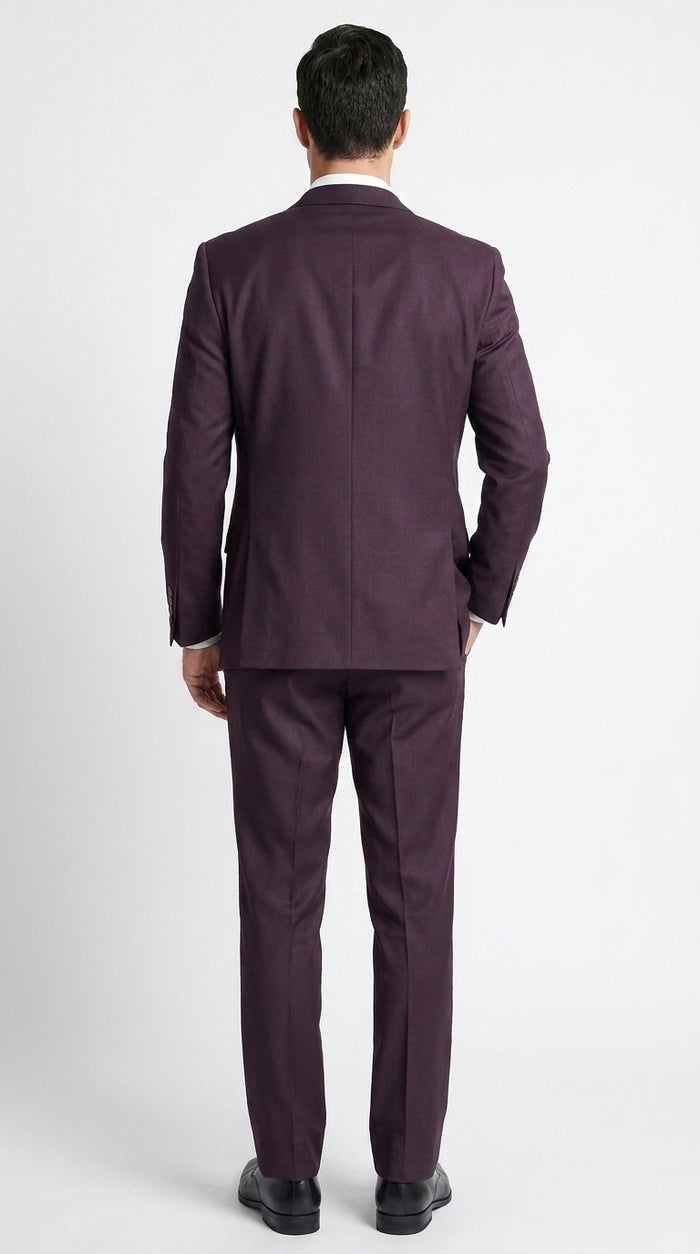 Men’s Plum Modern Fit Suit, Tailored Formal Wedding Business 3 Piece Dress Suit