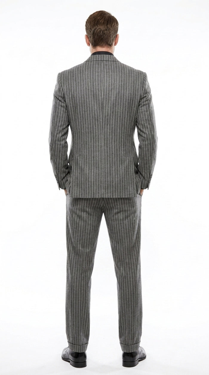 Men’s Charcoal Grey Pinstripe Double Breasted Suit, Gomez Addams Inspired Formal Costume Suit