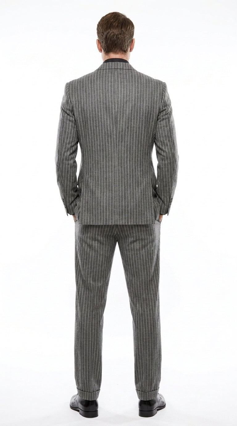 Men’s Charcoal Grey Pinstripe Double Breasted Suit, Gomez Addams Inspired Formal Costume Suit