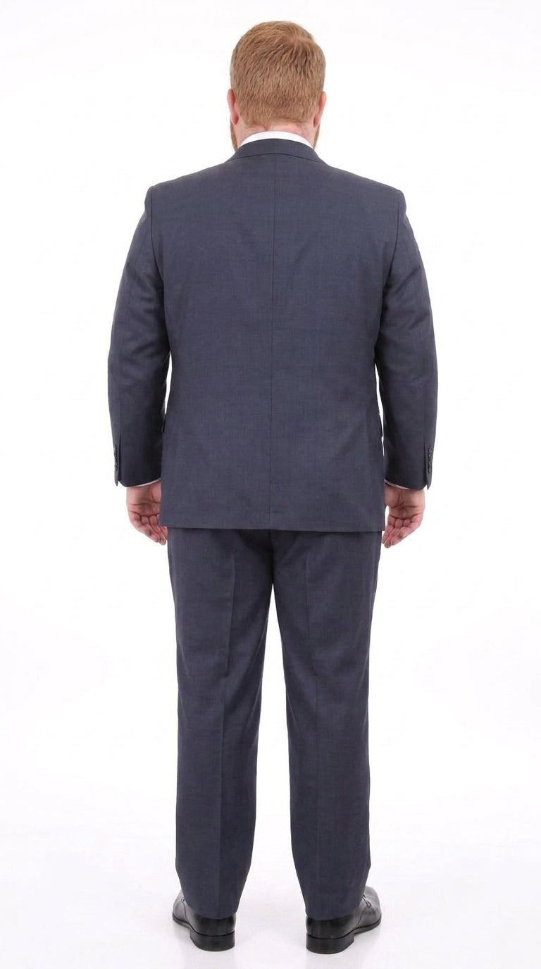 Men’s Heather Blue Portly Fit Suit, Big Size Formal Wedding Business Dress Suit