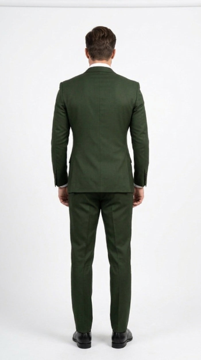 Men’s Dark Green Double Breasted Suit, Tapered Fit Formal Wedding Business Dress Suit