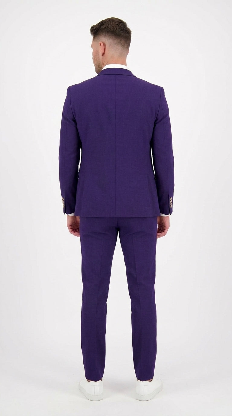 Men’s Purple and Gold 3 Piece Suit, Modern Fit Peak Lapel Wedding Prom Dress Suit