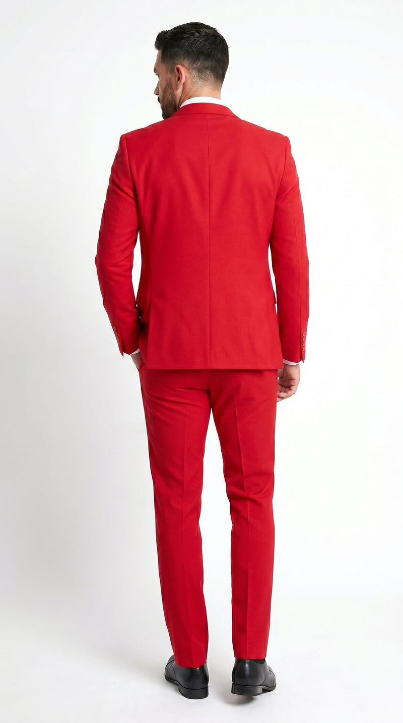 Men’s Red 3 Piece Suit with Jacket, Vest and Pants, Formal Wedding Prom Dress Suit