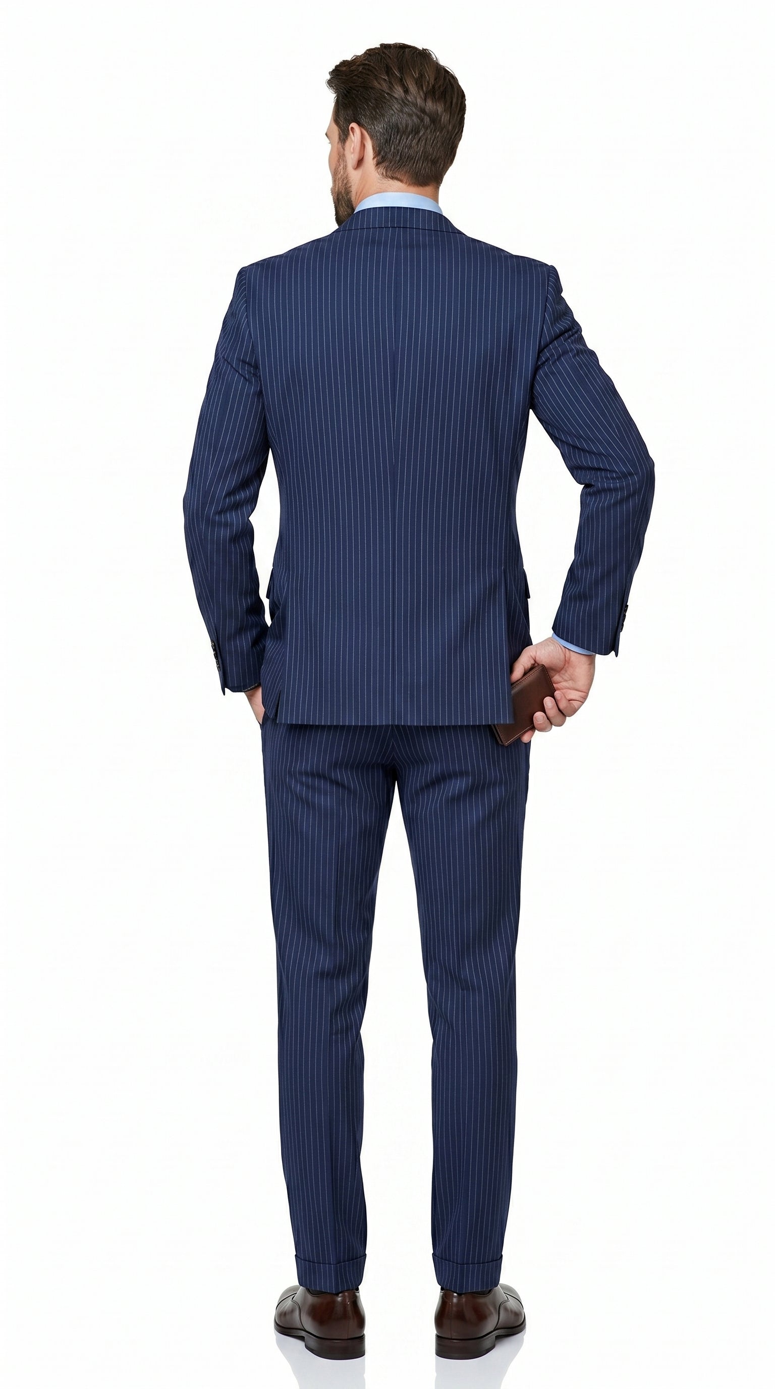 Men’s Navy Pinstripe 2 Piece Suit, Classic Formal Wedding Business Dress Suit Set
