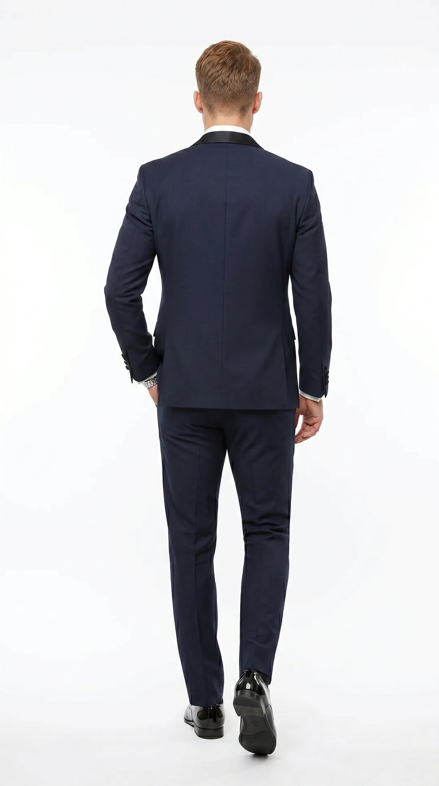 Men’s Navy 100% Wool Vested Tuxedo, Shawl Lapel Wedding Prom Formal Suit Set