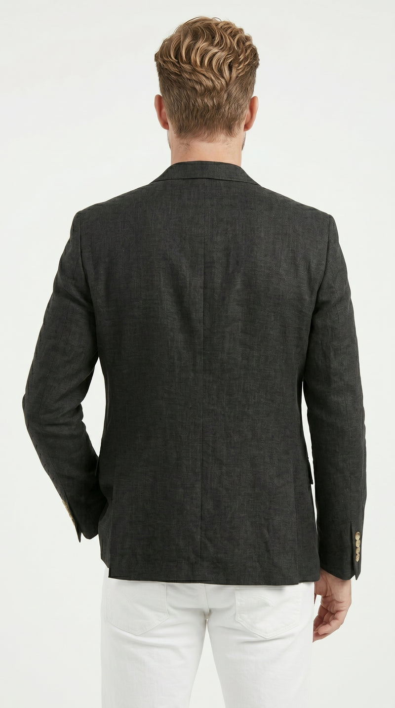 Men’s Black Linen Blazer, Classic Sport Coat for Summer Wedding Business Casual Wear