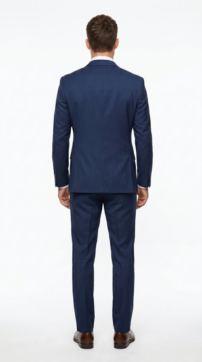 Statement Men’s Solid Sapphire 100% Wool Vested Suit, Formal Wedding Business 3 Piece Suit Set