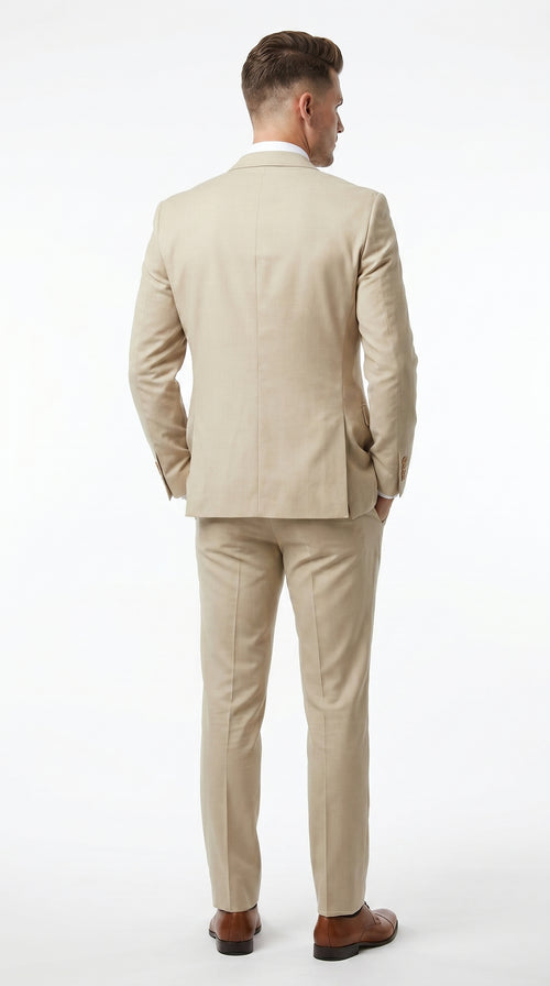 Men’s Tan Slim Fit 3 Piece Beach Wedding Suit with Vest, Summer Formal Dress Suit