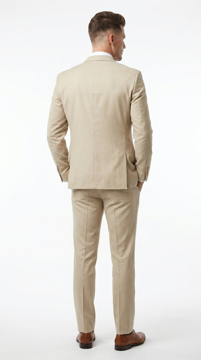 Men’s Tan Slim Fit 3 Piece Beach Wedding Suit with Vest, Summer Formal Dress Suit