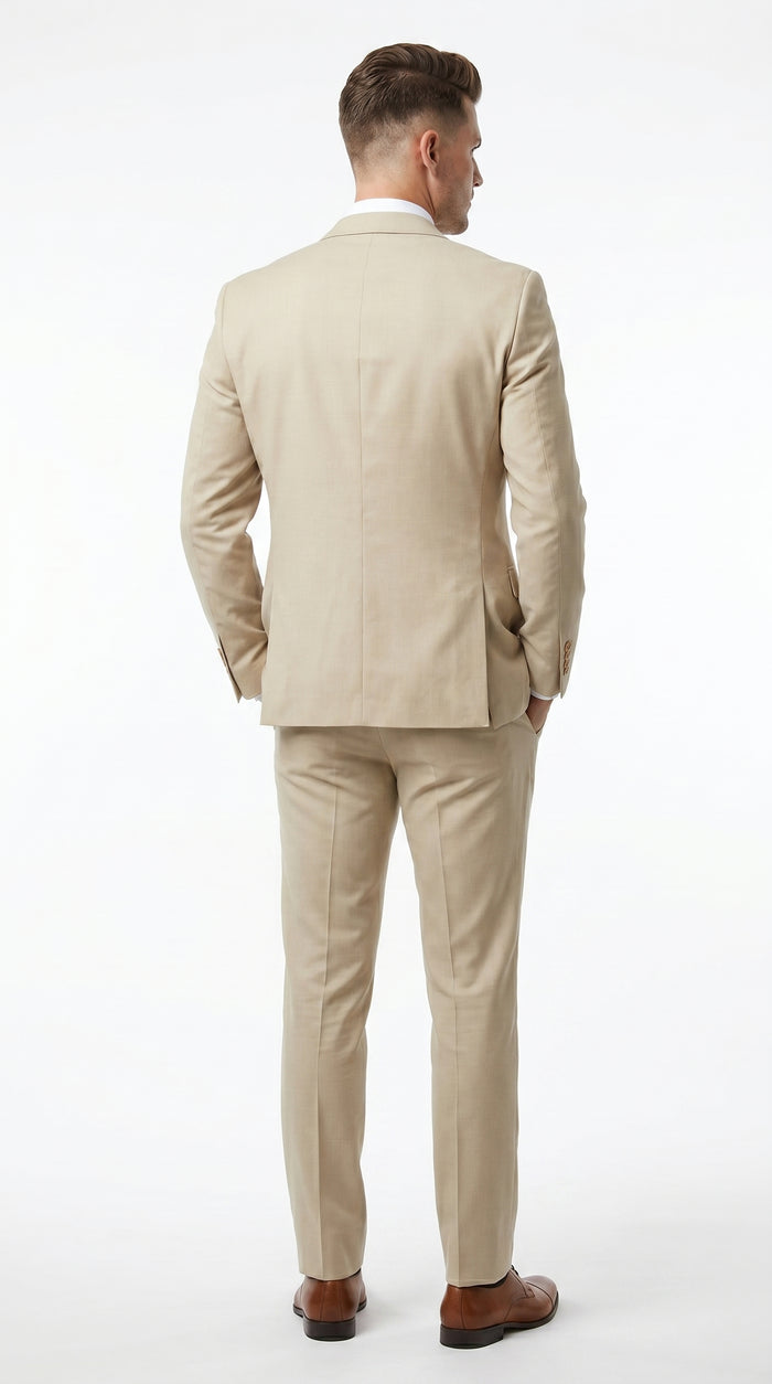 Men’s Tan Slim Fit 3 Piece Beach Wedding Suit with Vest, Summer Formal Dress Suit