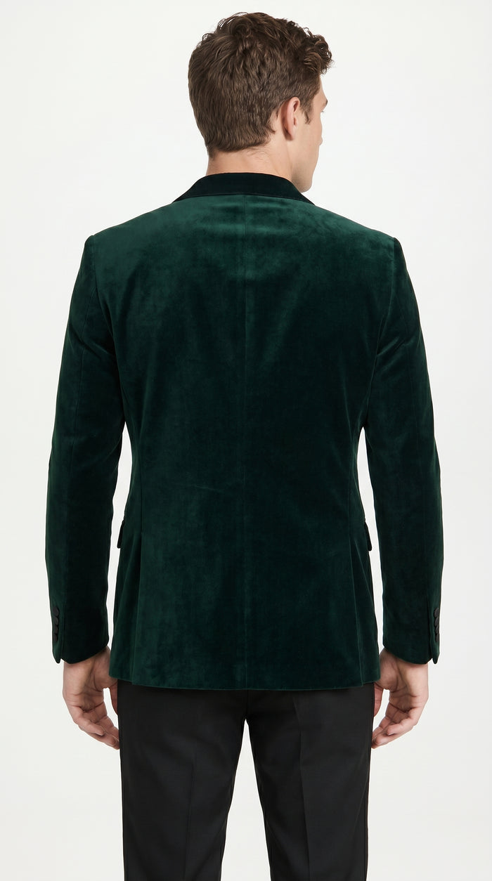Men’s Olive Hunter Green Velvet Tuxedo Jacket with Black Satin Lapel, Formal Dinner Blazer