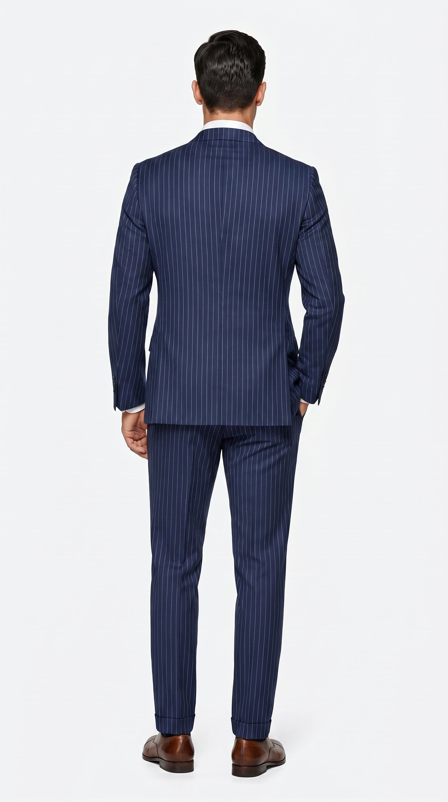 Men’s Navy Blue Double Breasted Pinstripe Suit, 100% Wool Formal Dress Suit