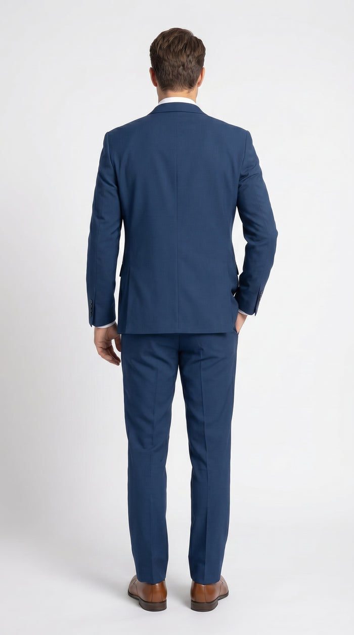 Men’s French Blue Tuxedo Suit with Matching Vest, Bow Tie and Satin Collar