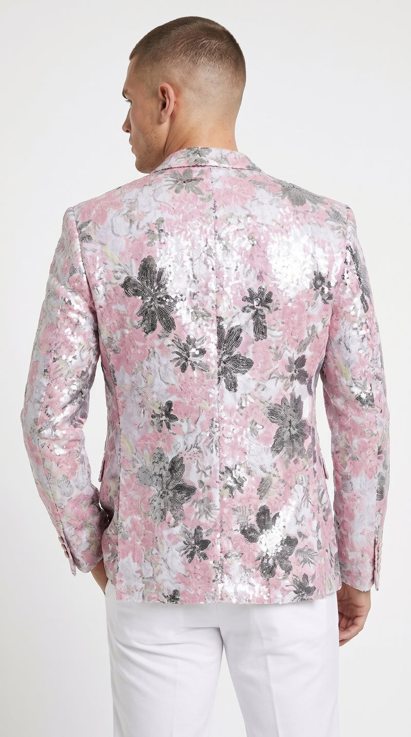 Men’s Pink Paisley Shawl Lapel Prom Tuxedo Jacket – Floral Formal Dinner Jacket for Prom