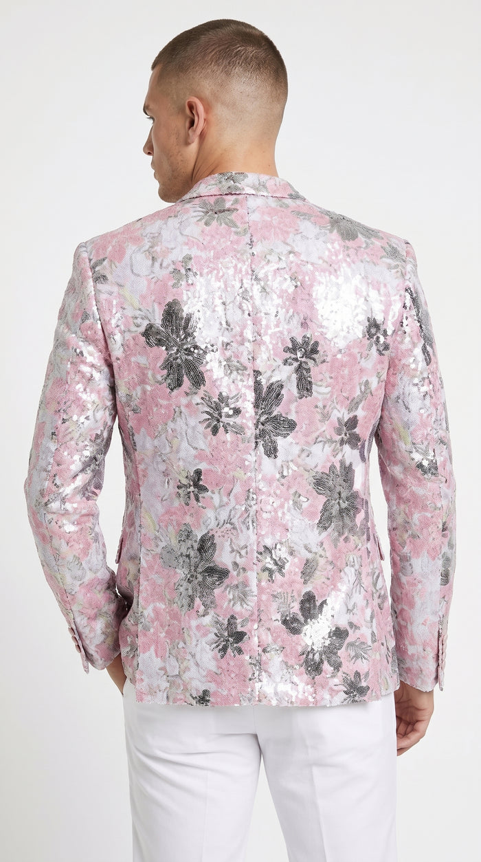 Men’s Pink Paisley Shawl Lapel Prom Tuxedo Jacket – Floral Formal Dinner Jacket for Prom