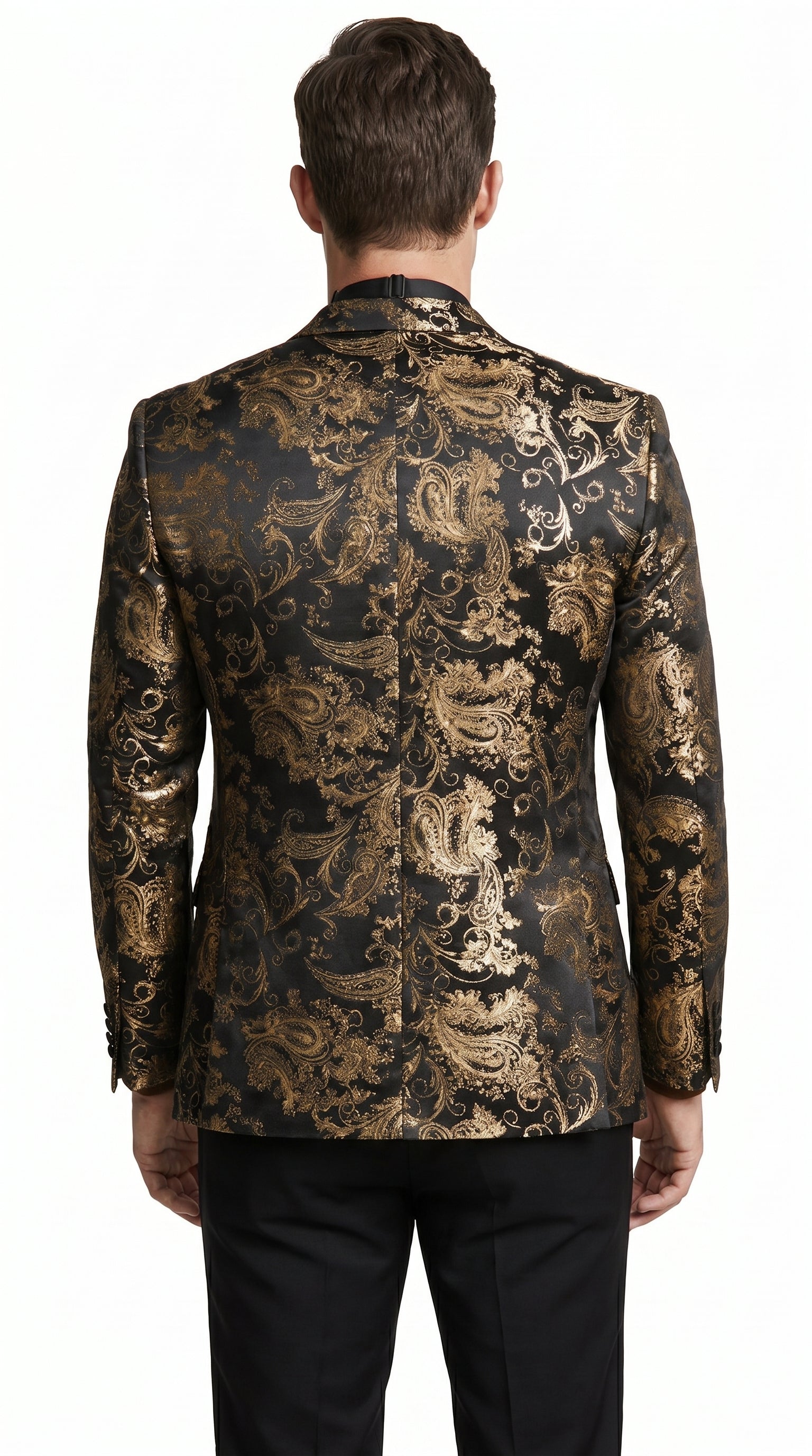 VINCI Men’s Gold and Black Paisley Tuxedo Dinner Jacket – Formal Prom, Wedding and Party Blazer