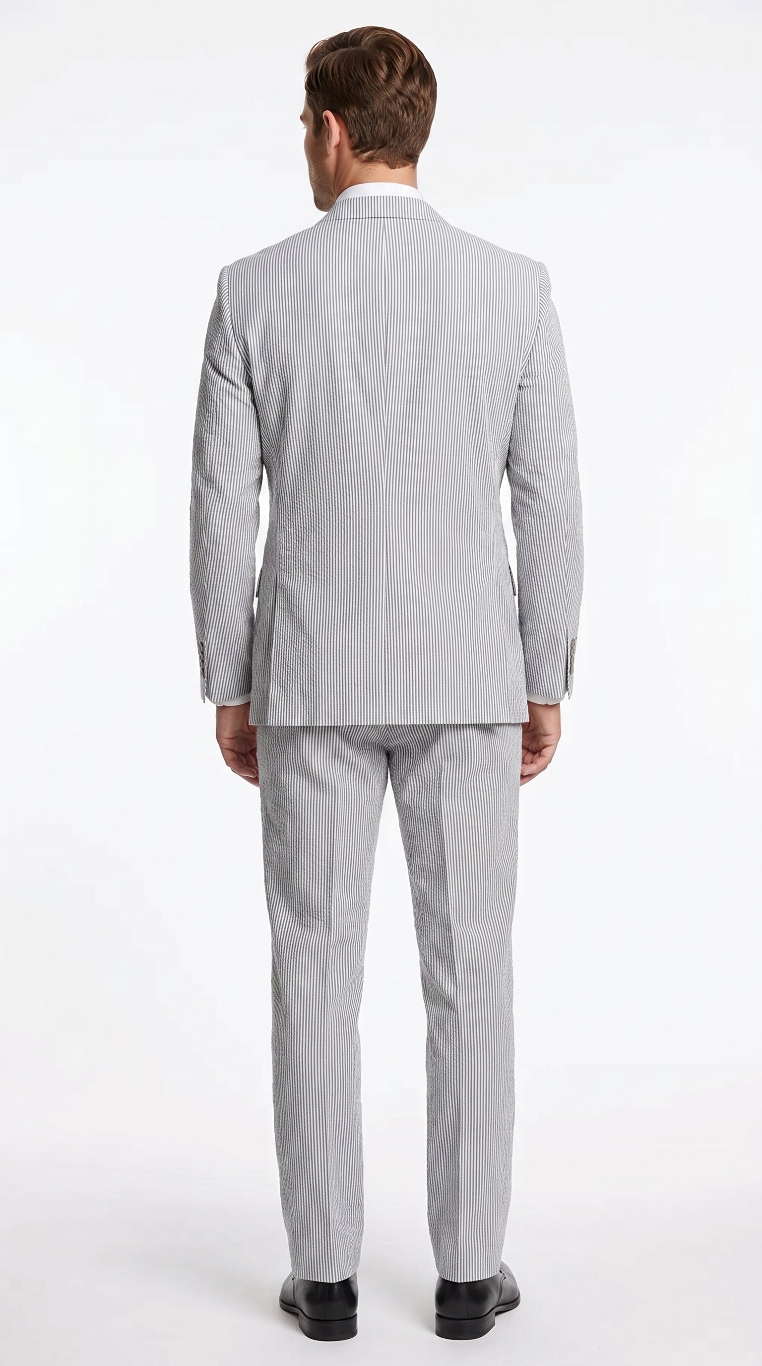 Men’s Black Pinstripe 2 Piece Seersucker Suit, Summer Modern Fit Dress Suit