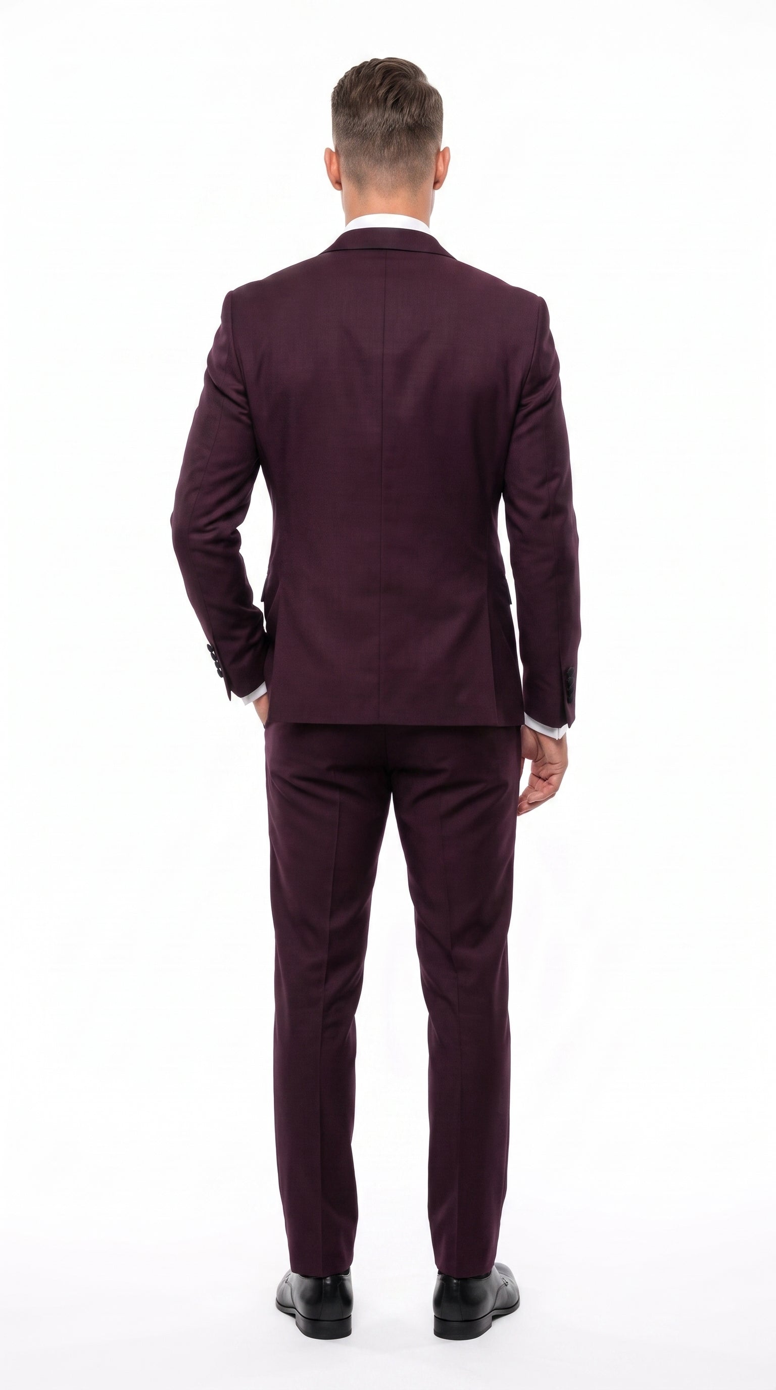 Alberto Men’s Burgundy 1 Button Peak Lapel Tuxedo, Formal Wedding Prom Dinner Suit