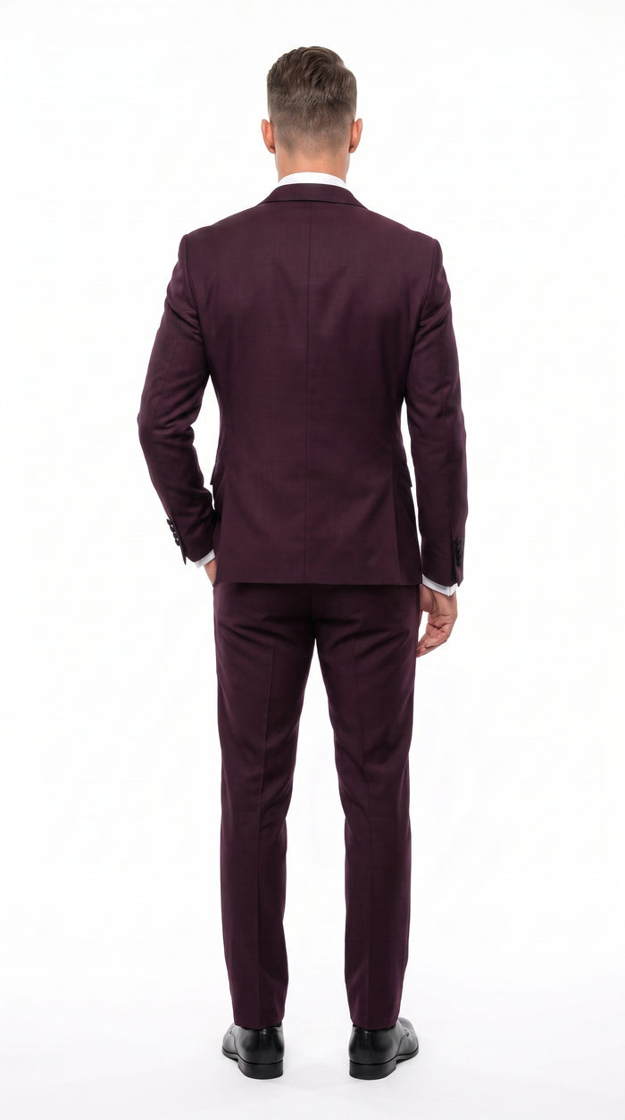 Alberto Men’s Burgundy 1 Button Peak Lapel Tuxedo, Formal Wedding Prom Dinner Suit