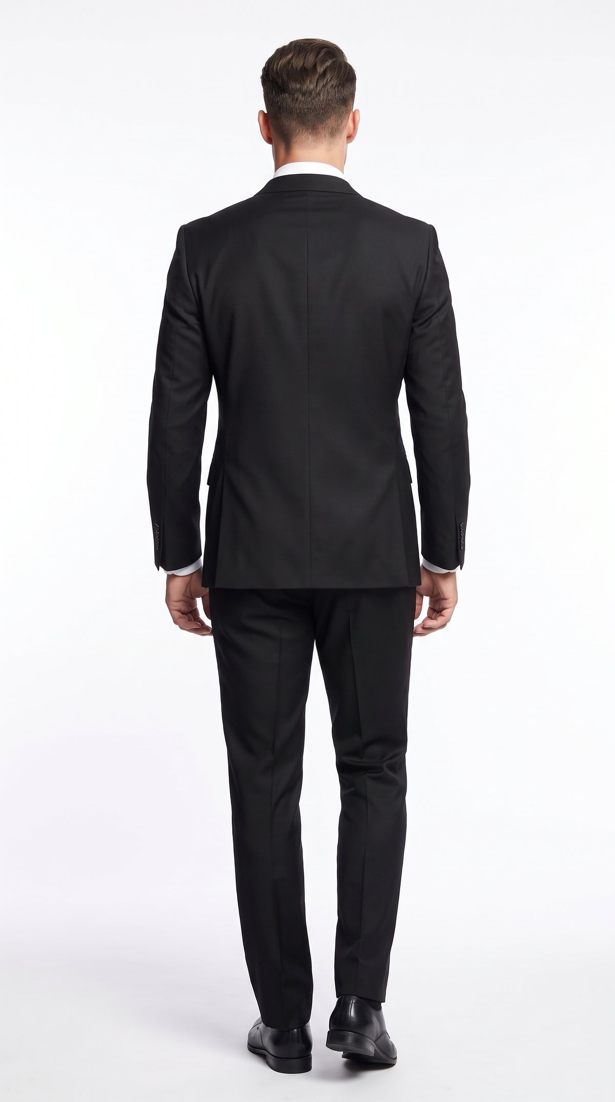 Men’s Black Wool Double Breasted Suit – Modern Fit 6 Button Formal Wedding & Business Suit with Black or Gold Buttons
