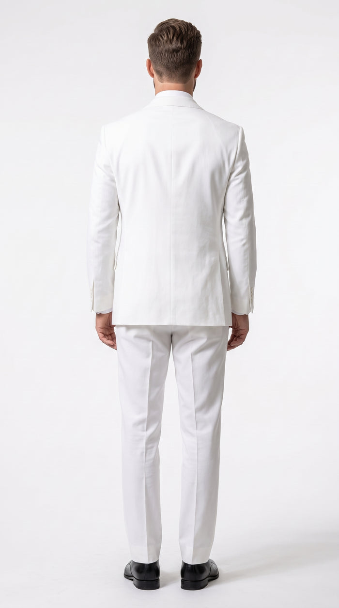 Men’s Solid White Double Breasted Suit, Classic Fit Formal Wedding Prom Dress Suit