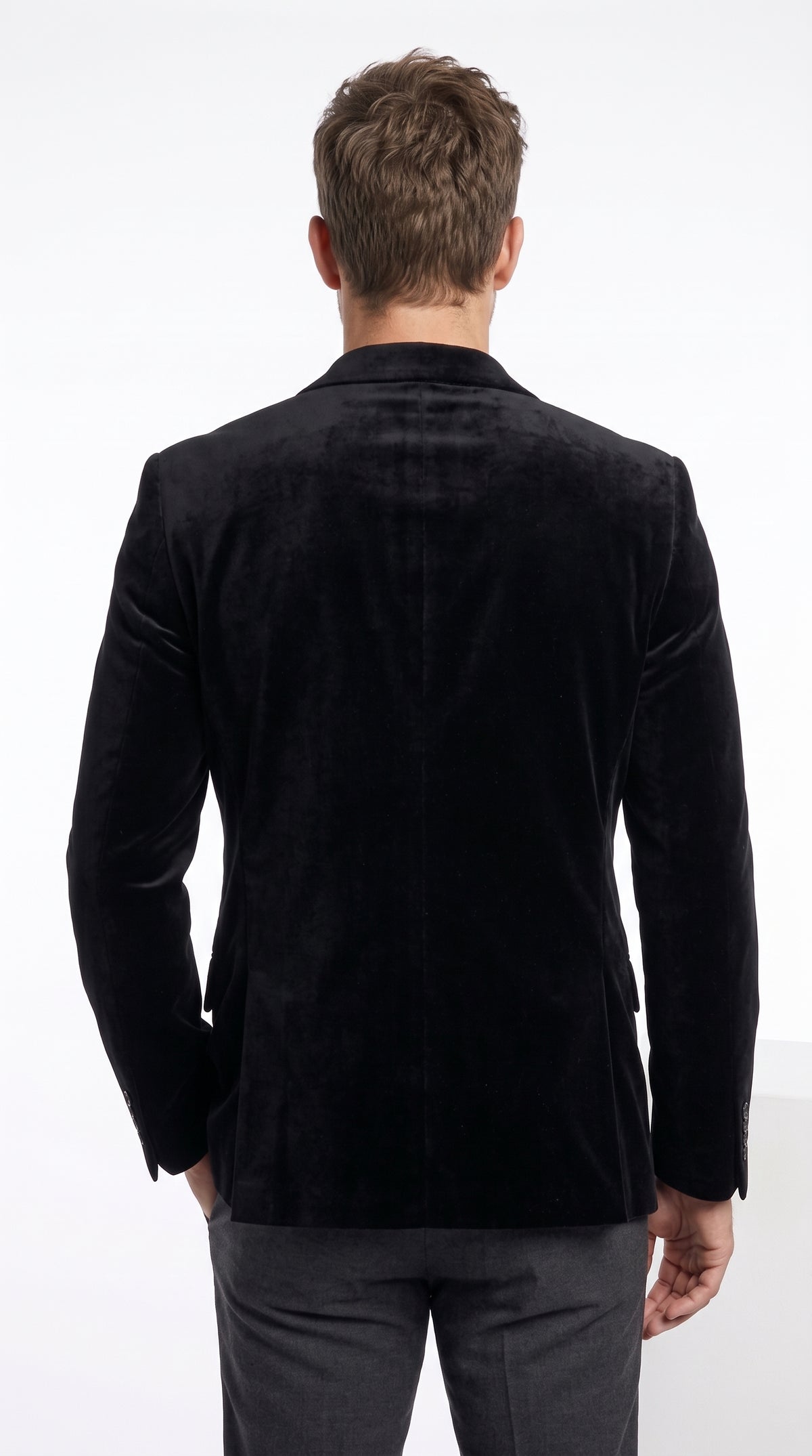 Men’s Black Velvet Blazer, Big and Tall 2 Button Formal Sport Coat for Weddings and Parties