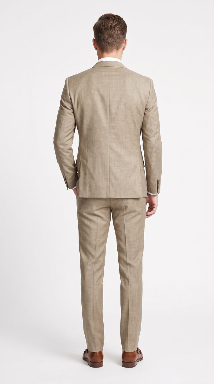 Men's Light Taupe Textured 2-Piece Suit – Modern Fit Tan Groomsmen Wedding & Formal Business Suit