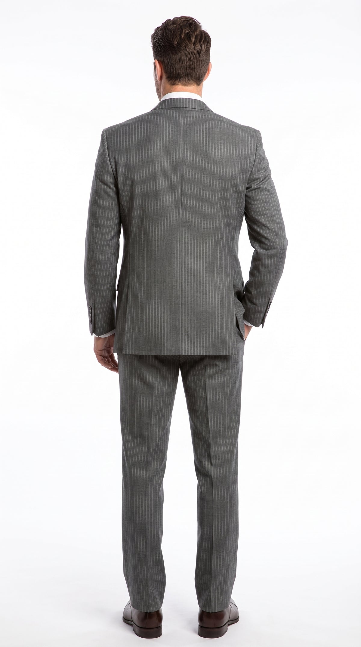 Men's Light Grey Pinstripe 3-Piece Vested Business Suit – Classic Two-Button Charcoal Gray Striped Formal Suit
