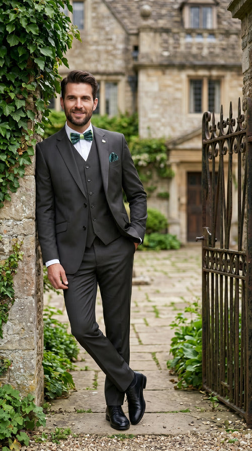 Statement Men’s Solid Olive 100% Wool Vested Suit, Formal Wedding Business 3 Piece Suit Set