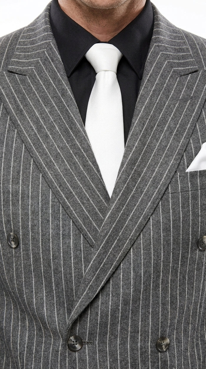 Men’s Charcoal Grey Pinstripe Double Breasted Suit, Gomez Addams Inspired Formal Costume Suit