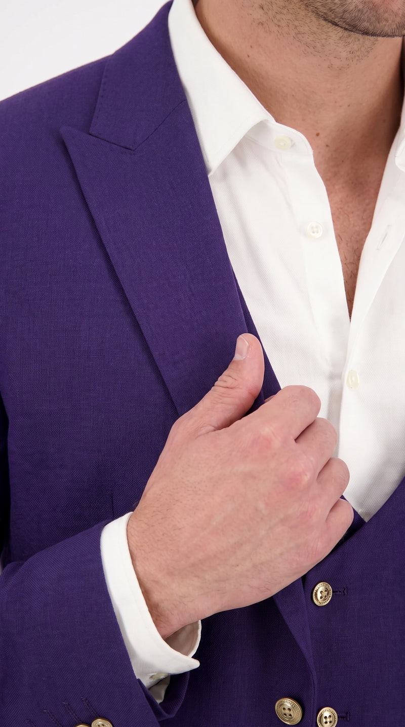 Men’s Purple and Gold 3 Piece Suit, Modern Fit Peak Lapel Wedding Prom Dress Suit