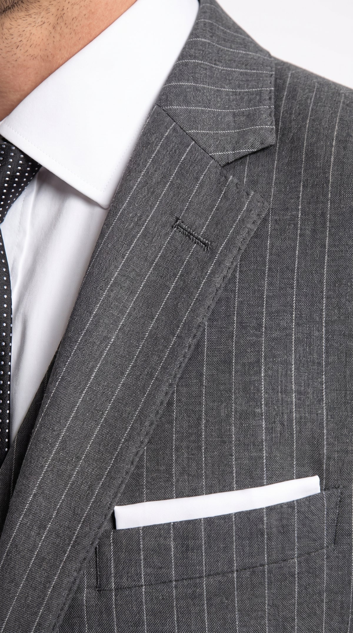 Men’s Charcoal Grey Pinstripe 3-Piece Wool Suit – 2 Button Modern Fit Vested Business & Wedding Suit